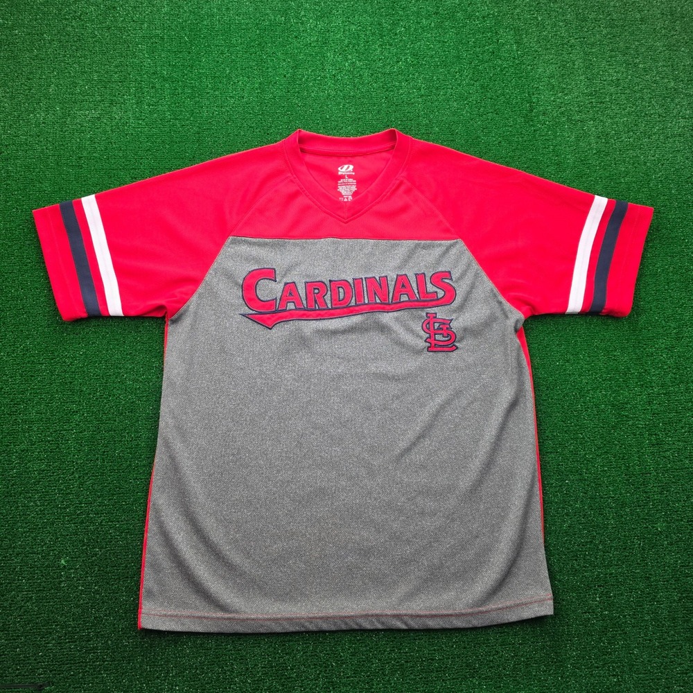 St Louis Cardinals Dynasty Jersey‎ Shirt Mens Large Gray Red V-Neck MLB Baseball